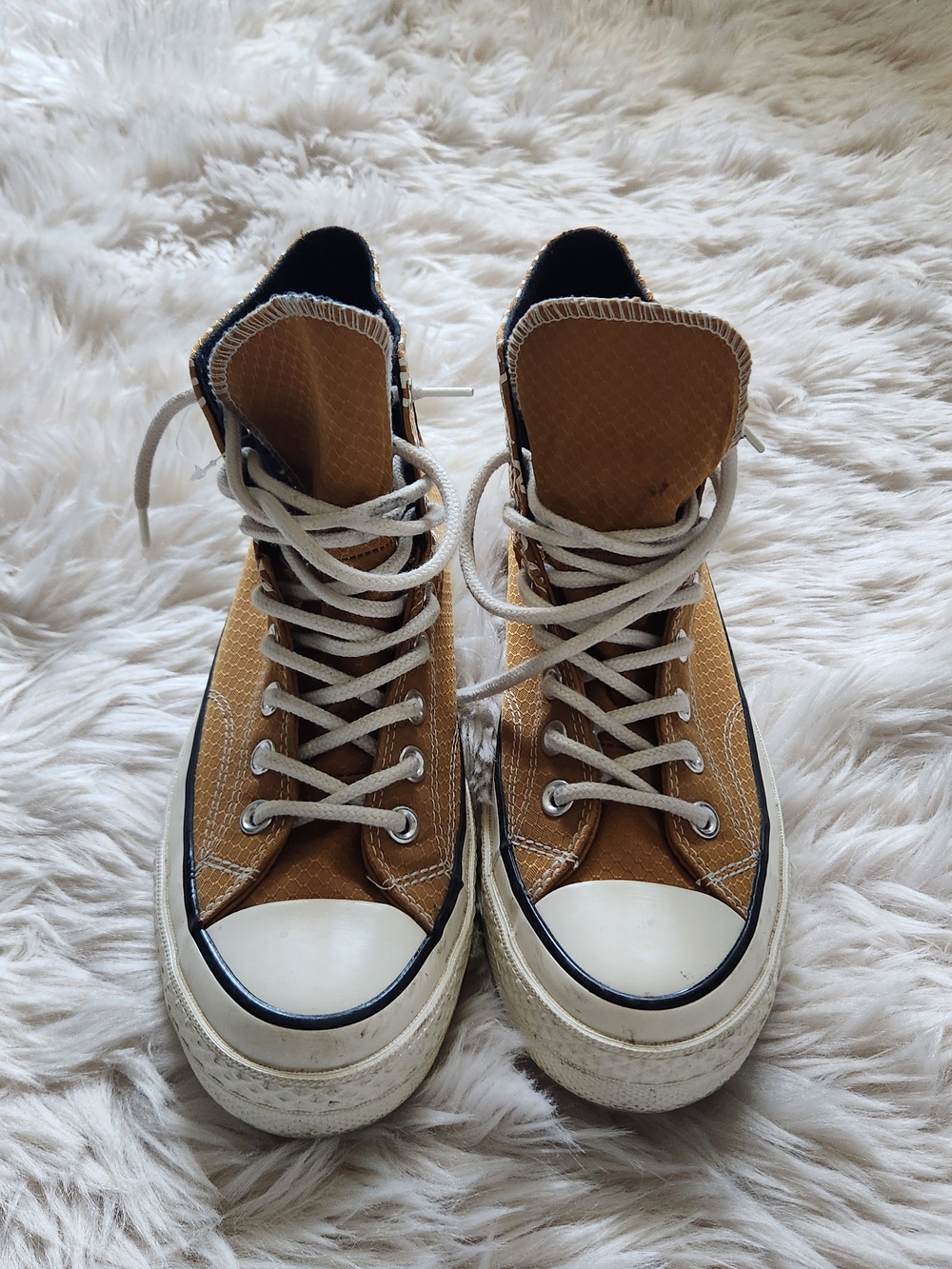 Converse High-Top Canvas Sneakers in Mustard Yellow and White